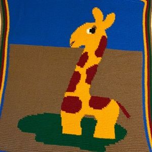 New Child’s Handmade Crochet Giraffe Afghan 40” x 51” Acrylic Yarn